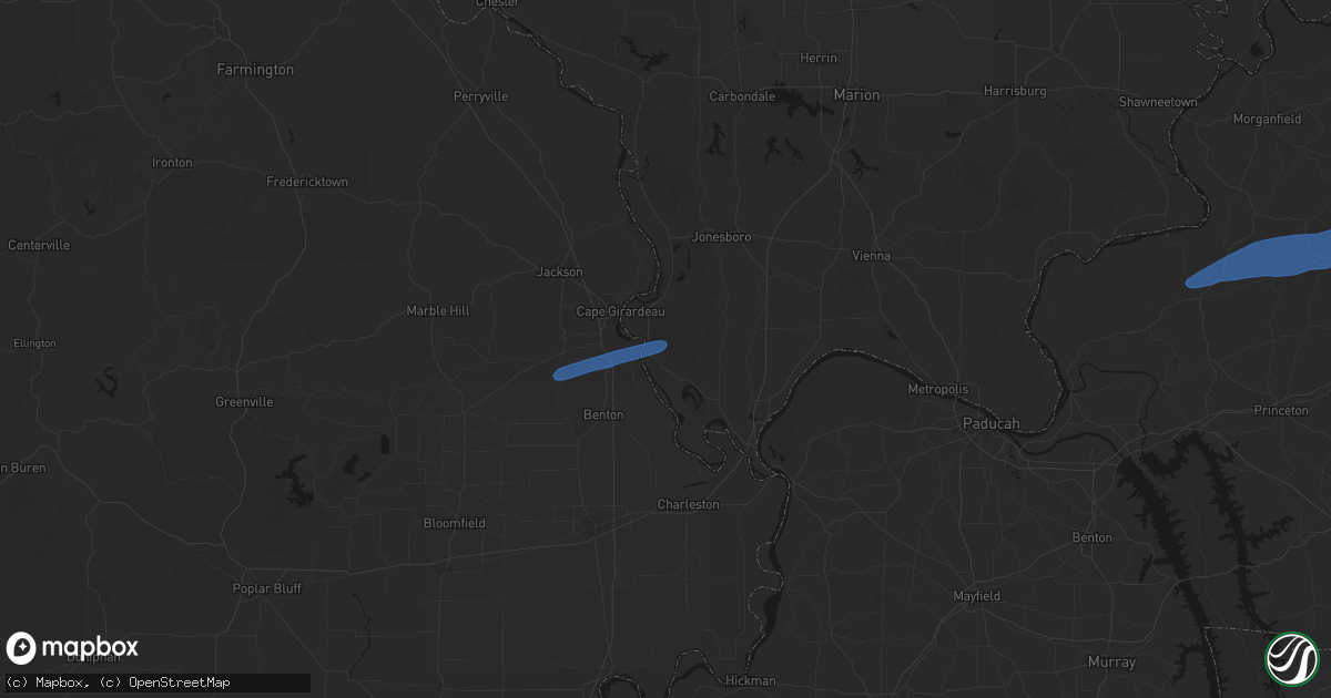 Hail map in Thebes, IL on June 27, 2026