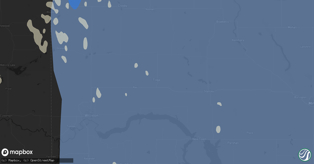 Hail map in Tioga, ND on June 27, 2026