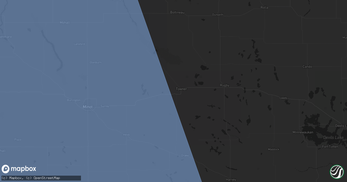 Hail map in Towner, ND on June 27, 2026
