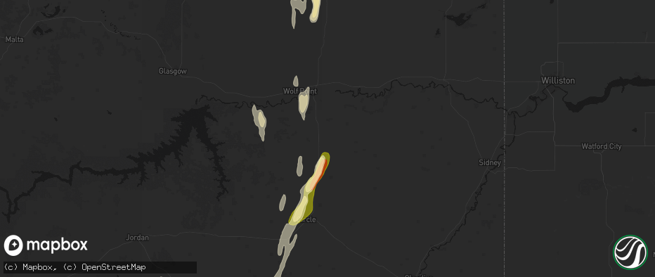 Hail map in Vida, MT on June 27, 2026