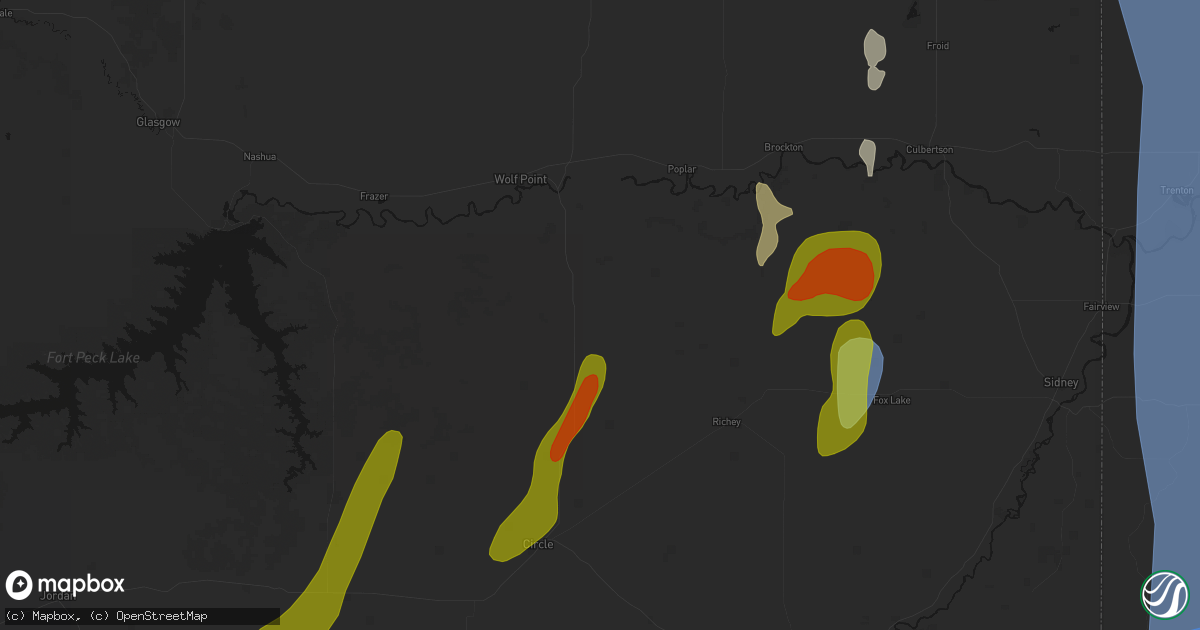 Hail map in Vida, MT on June 27, 2026