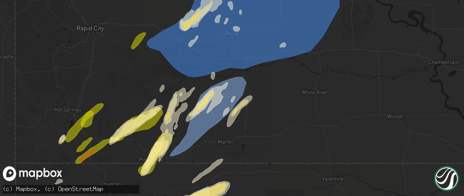 Hail map in Wanblee, SD on June 27, 2026