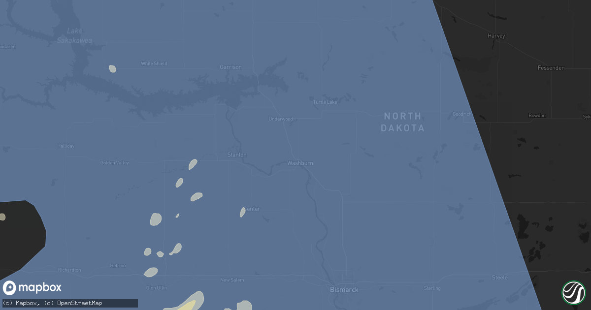 Hail map in Washburn, ND on June 27, 2026