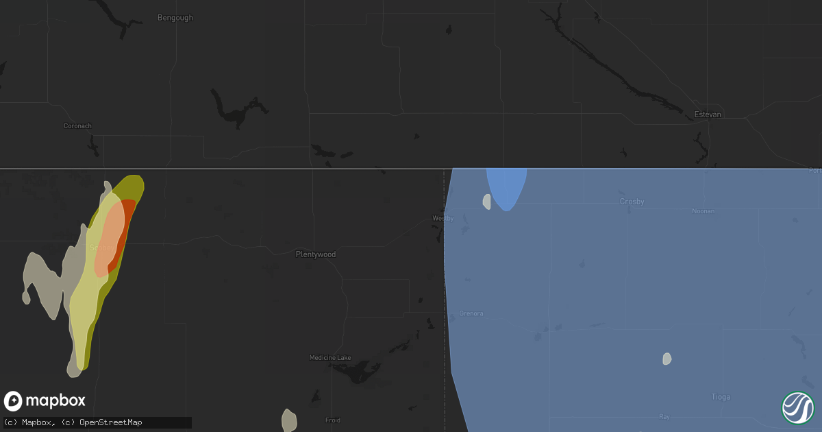 Hail map in Westby, MT on June 27, 2026