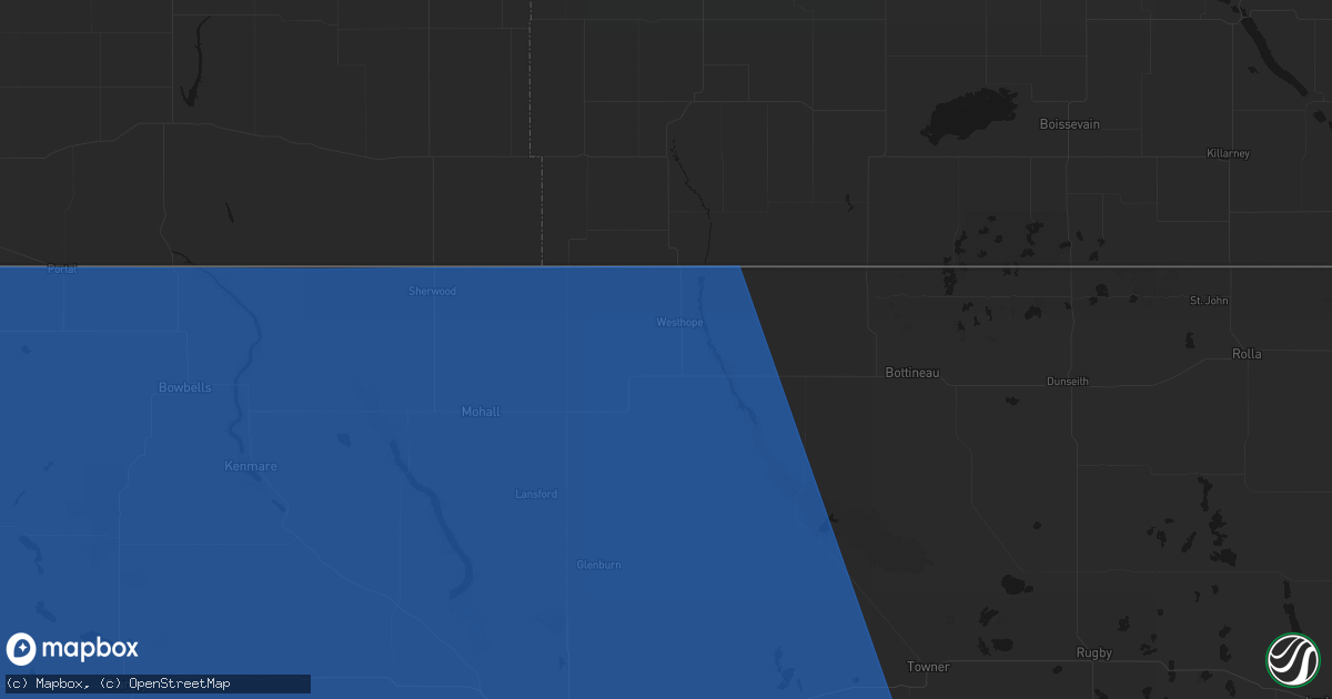 Hail map in Westhope, ND on June 27, 2026