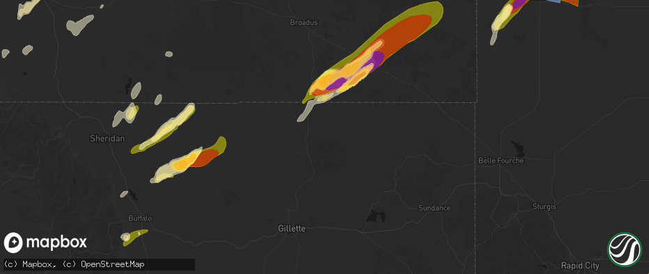 Hail map in Weston, WY on June 27, 2026