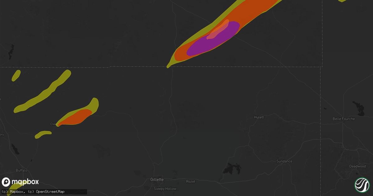 Hail map in Weston, WY on June 27, 2026