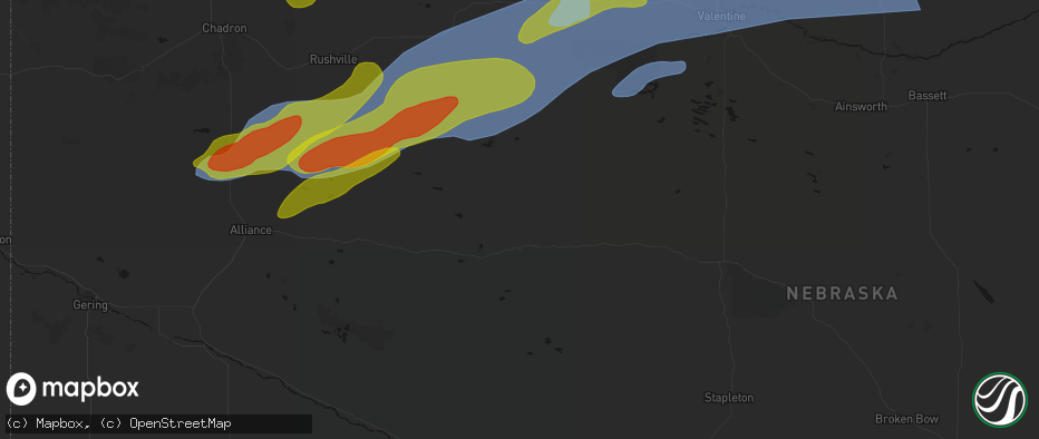 Hail map in Whitman, NE on June 27, 2026