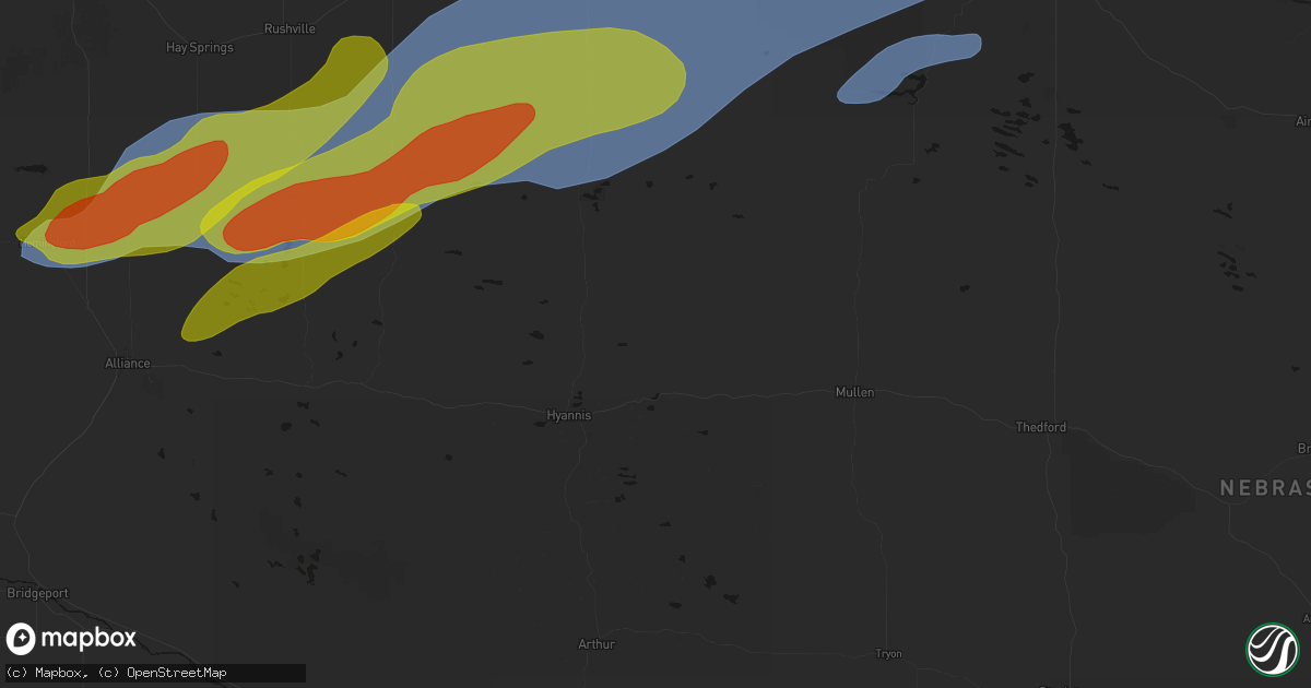 Hail map in Whitman, NE on June 27, 2026