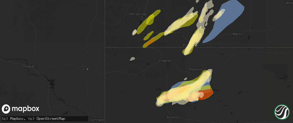 Hail map in Whitney, NE on June 27, 2026