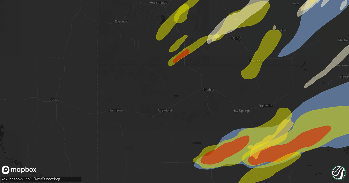 Hail map in Whitney, NE on June 27, 2026