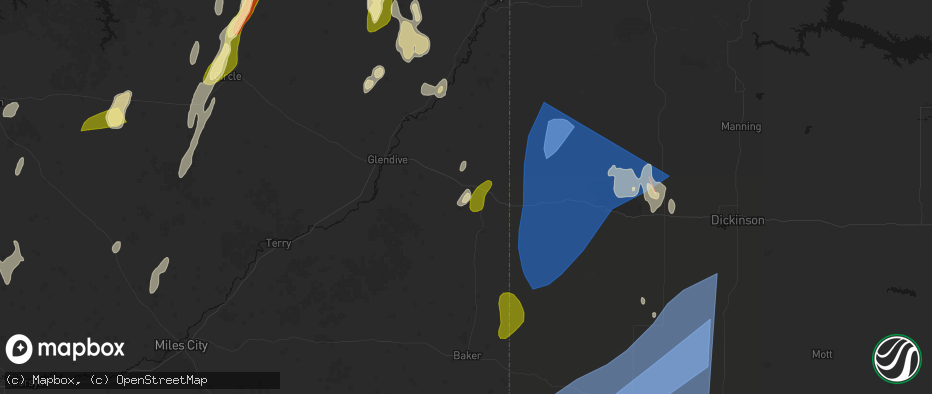 Hail map in Wibaux, MT on June 27, 2026