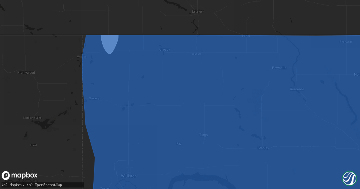 Hail map in Wildrose, ND on June 27, 2026