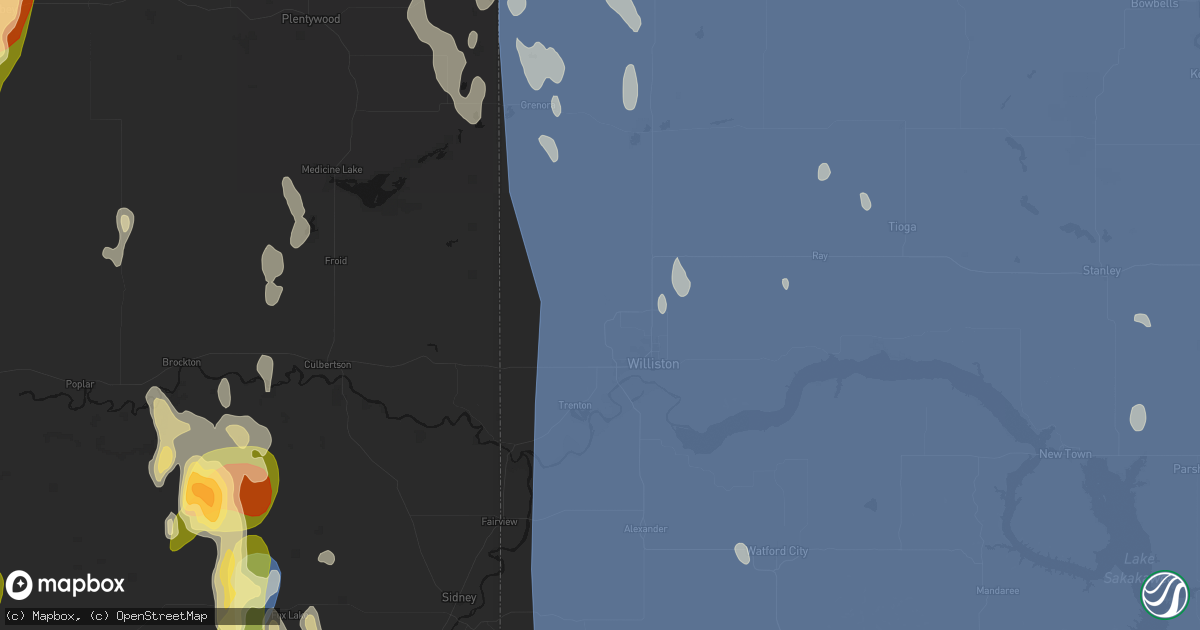 Hail map in Williston, ND on June 27, 2026