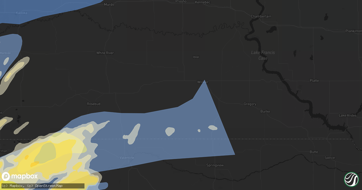 Hail map in Winner, SD on June 27, 2026