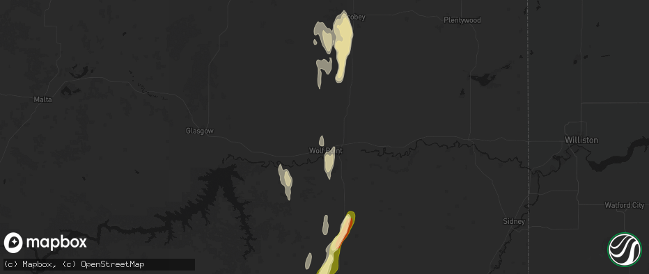 Hail map in Wolf Point, MT on June 27, 2026