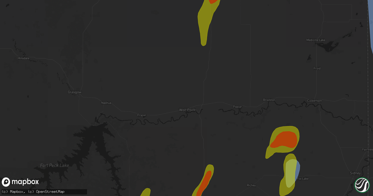 Hail map in Wolf Point, MT on June 27, 2026