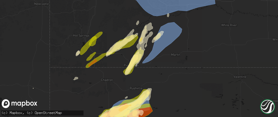 Hail map in Wounded Knee, SD on June 27, 2026
