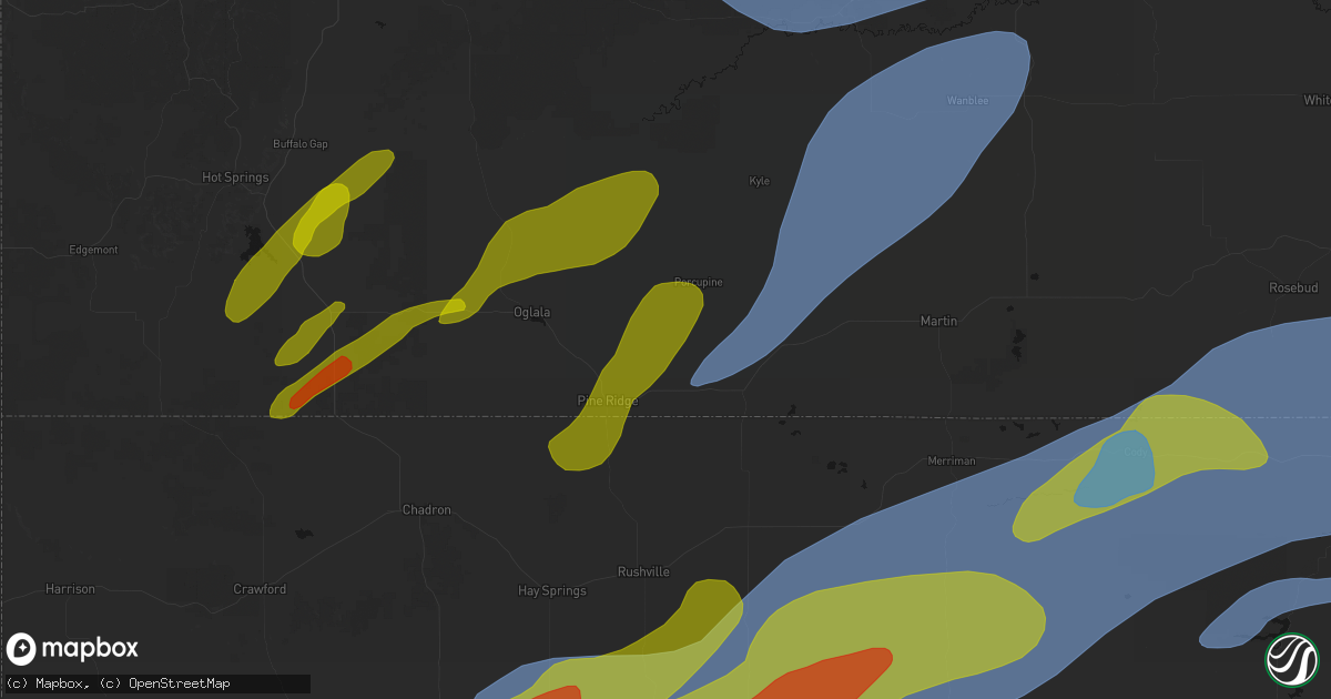 Hail map in Wounded Knee, SD on June 27, 2026