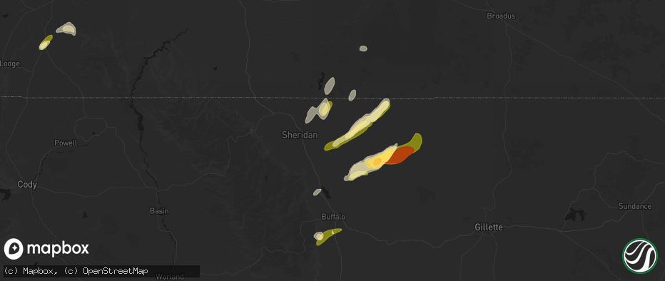 Hail map in Wyarno, WY on June 27, 2026