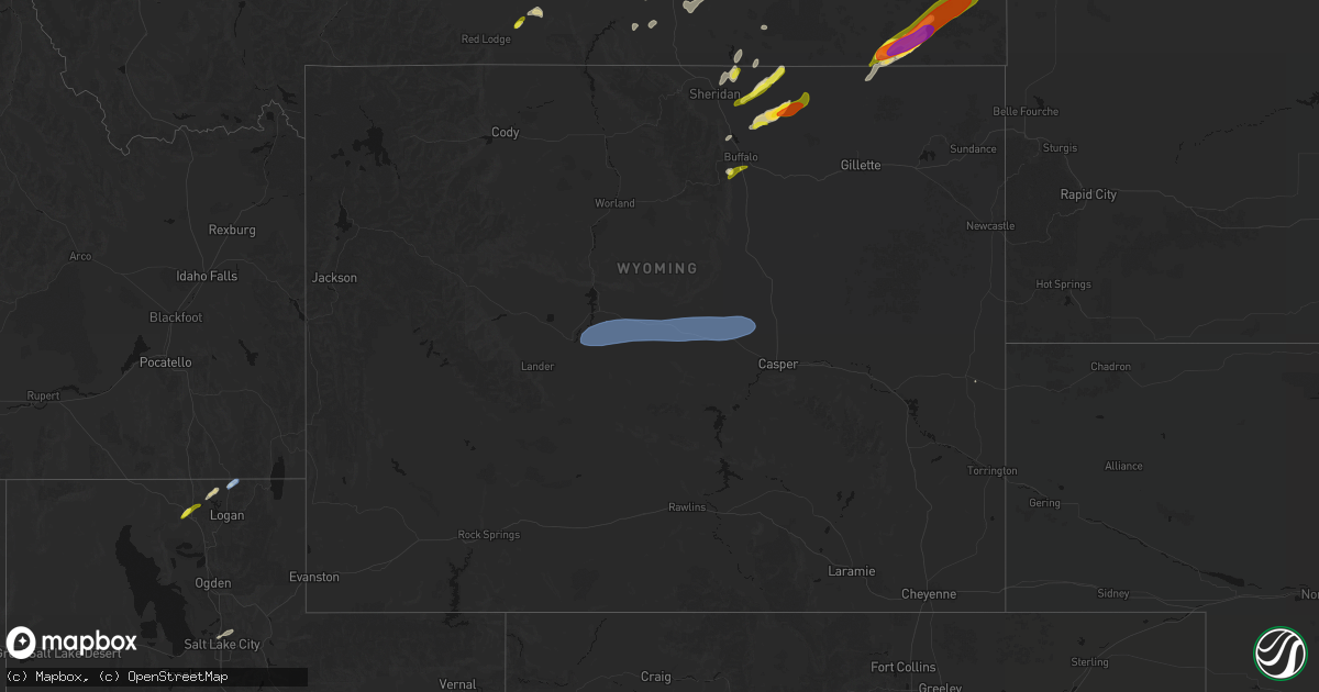 Hail map in Wyoming on June 27, 2026