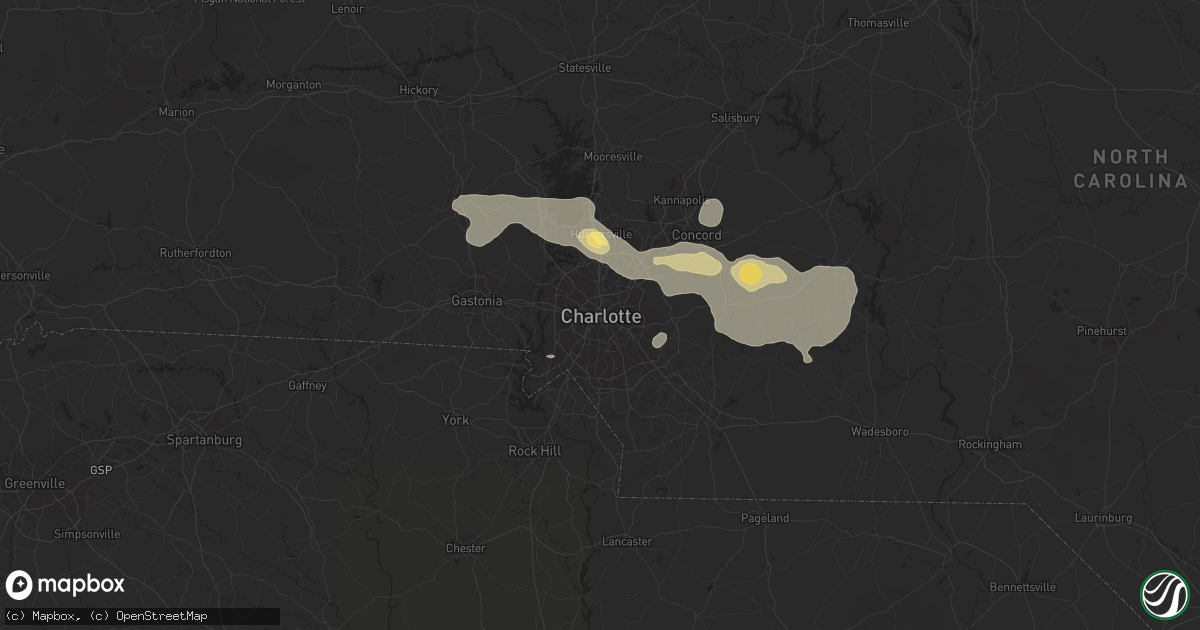 Hail map in Charlotte, NC on June 28, 2013