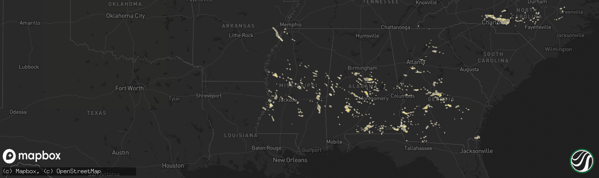 Hail map in Mississippi on June 28, 2013