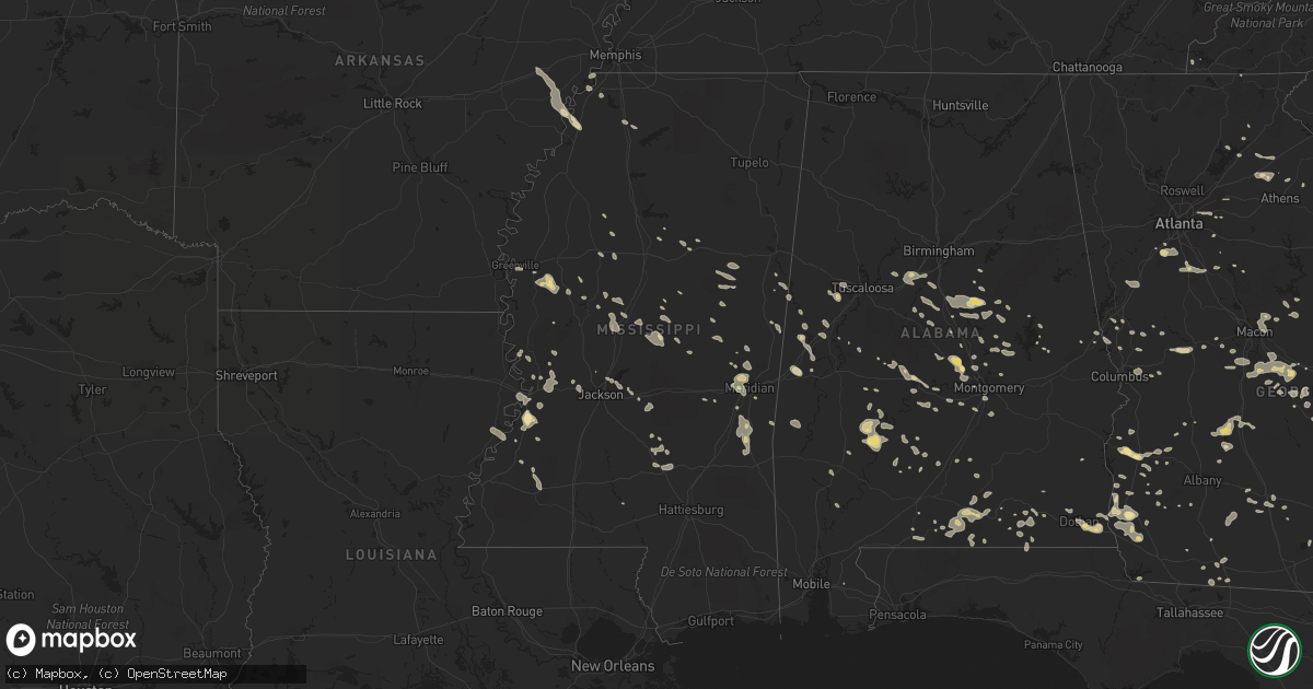 Hail map in Mississippi on June 28, 2013