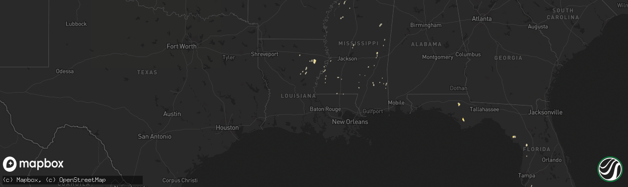 Hail map in Louisiana on June 28, 2014