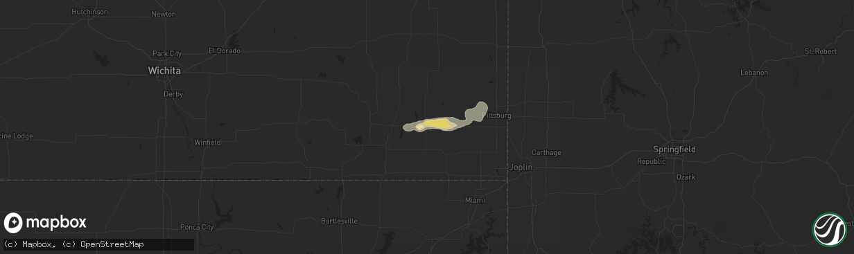 Hail map in Parsons, KS on June 28, 2014