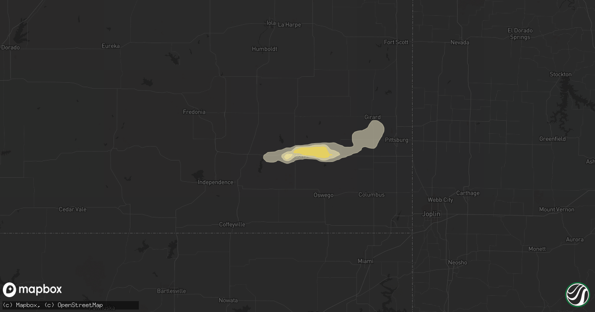 Hail map in Parsons, KS on June 28, 2014