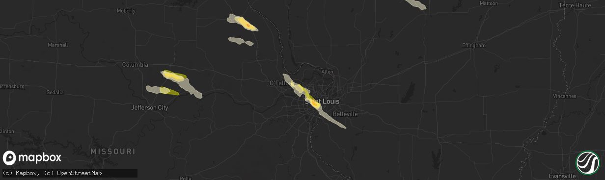 Hail map in Maryland Heights, MO on June 28, 2015