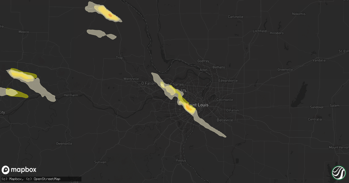 Hail map in Maryland Heights, MO on June 28, 2015