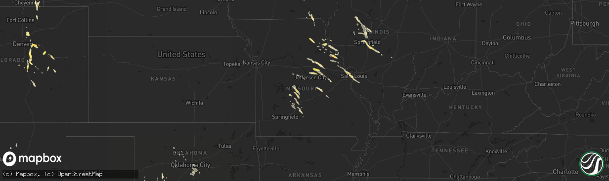 Hail map in Missouri on June 28, 2015