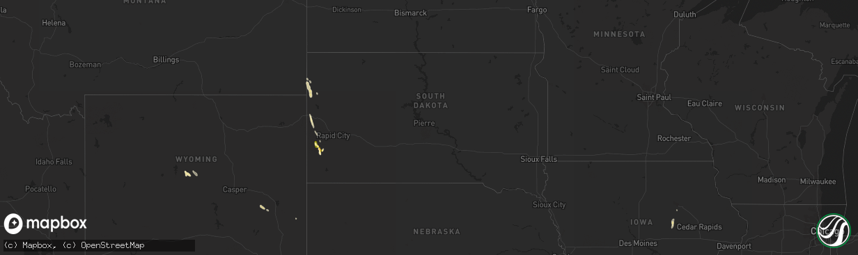 Hail map in South Dakota on June 28, 2015