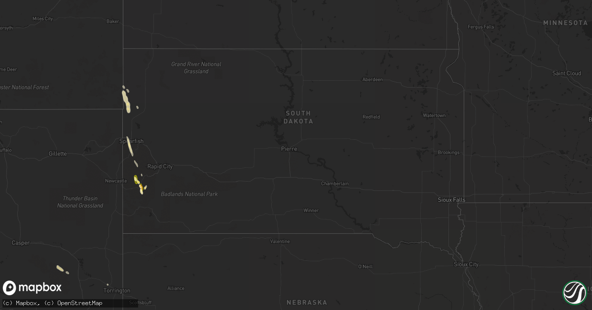 Hail map in South Dakota on June 28, 2015