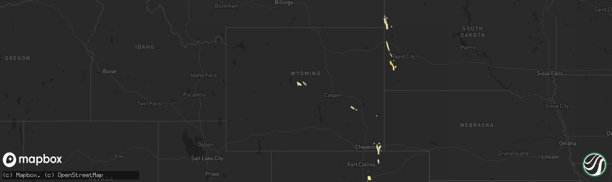 Hail map in Wyoming on June 28, 2015