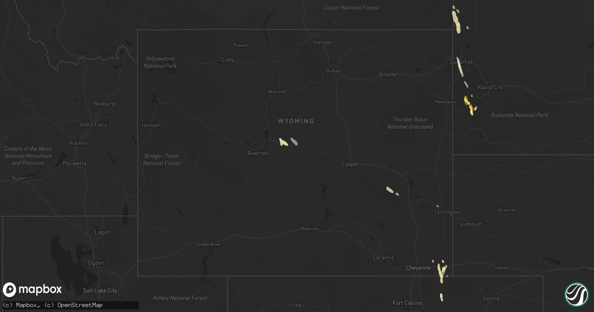 Hail map in Wyoming on June 28, 2015