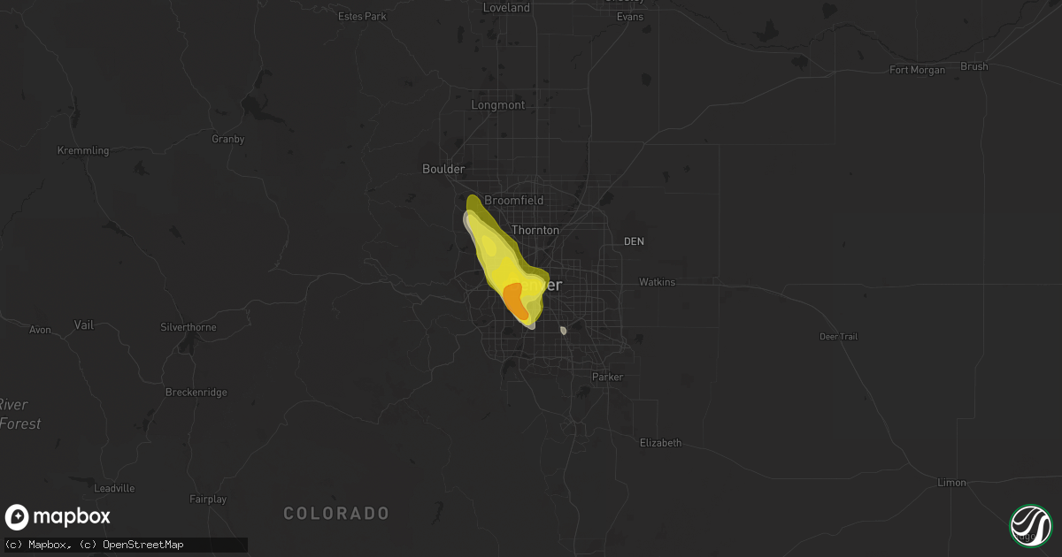 Hail map in Denver, CO on June 28, 2016