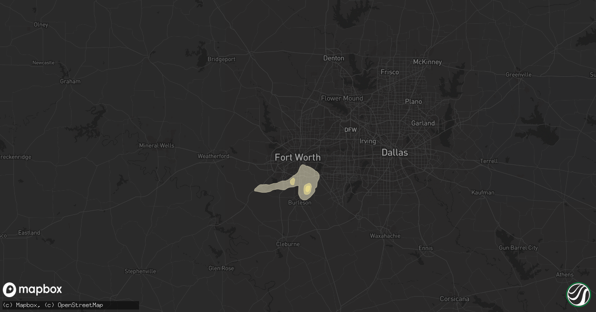 Hail map in Fort Worth, TX on June 28, 2016