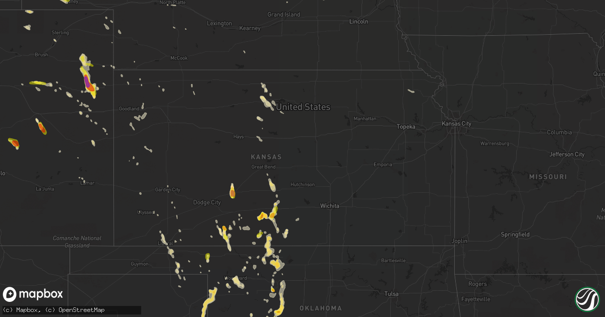 Hail map in Kansas on June 28, 2016