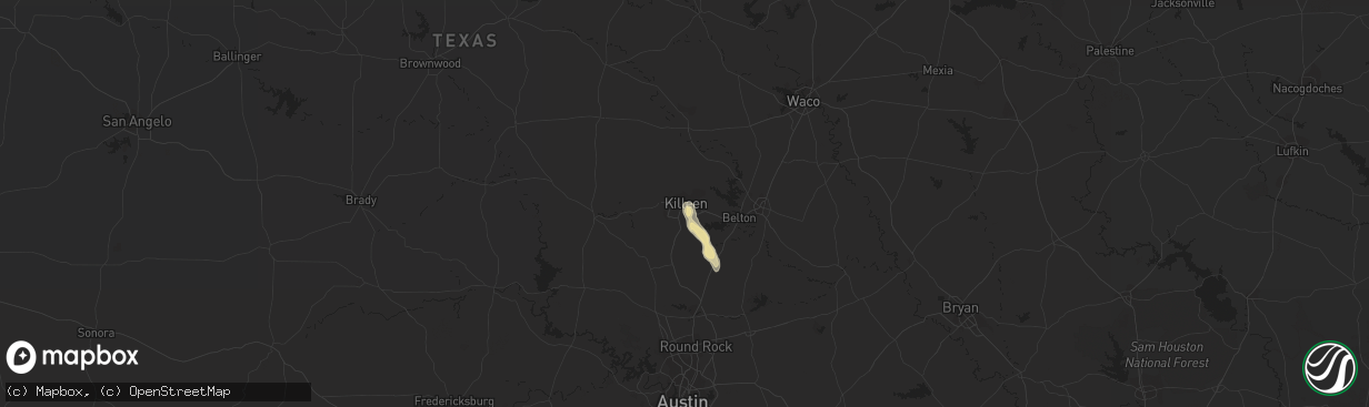 Hail map in Killeen, TX on June 28, 2016