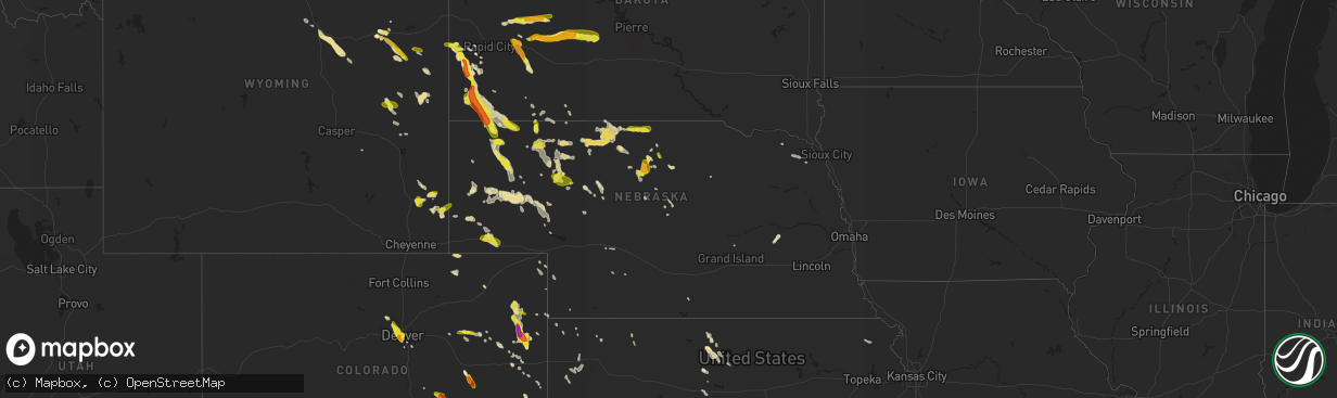 Hail map in Nebraska on June 28, 2016