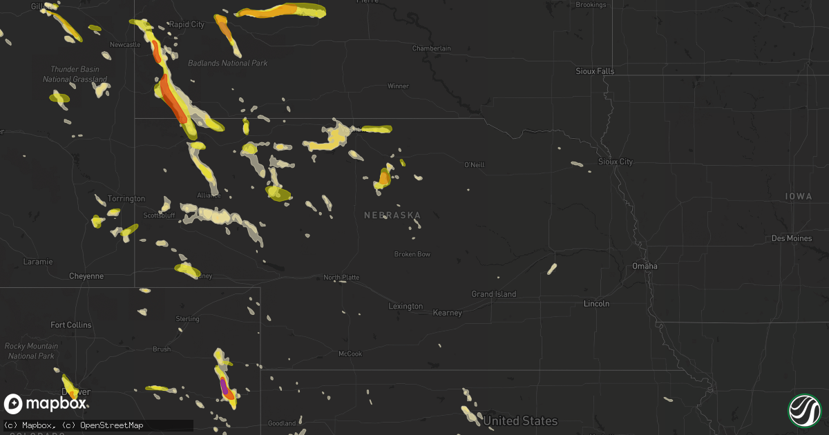 Hail map in Nebraska on June 28, 2016