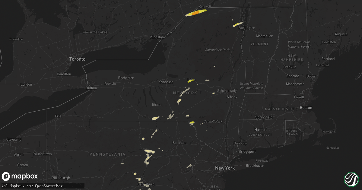 Hail map in New York on June 28, 2016