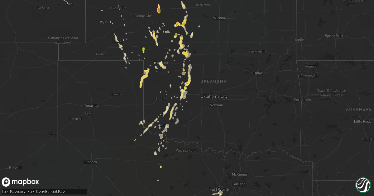 Hail map in Oklahoma on June 28, 2016