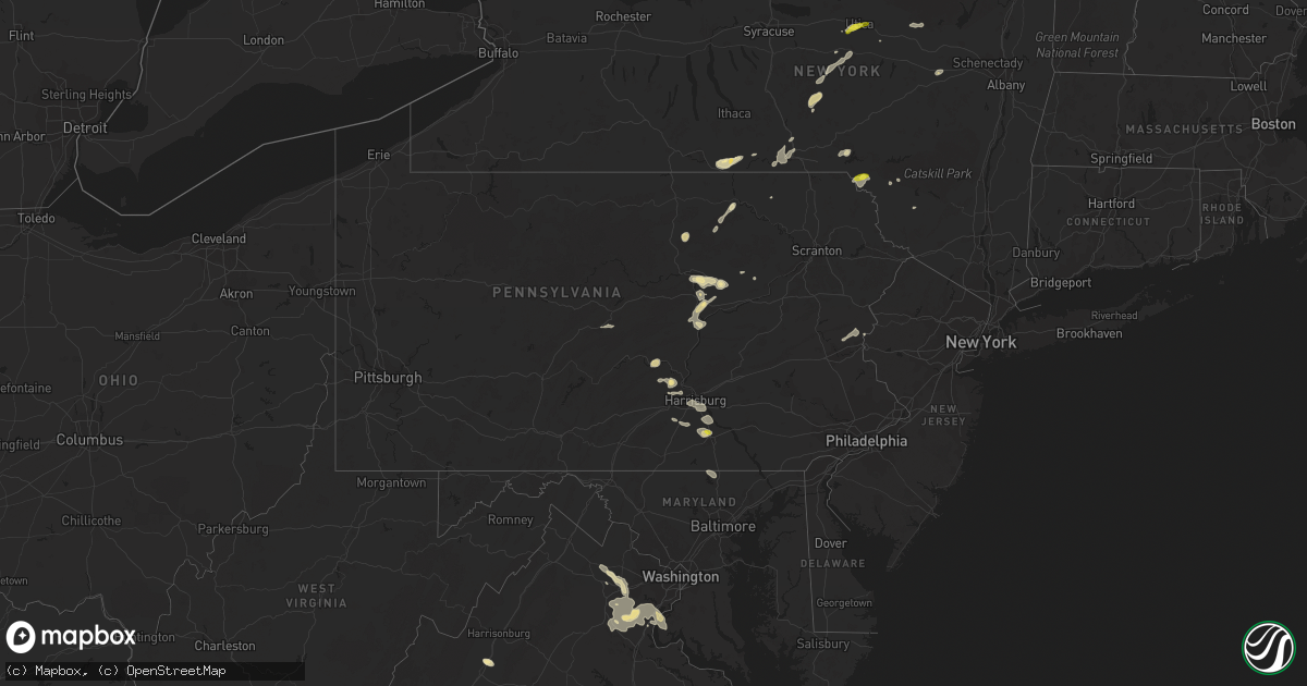 Hail map in Pennsylvania on June 28, 2016