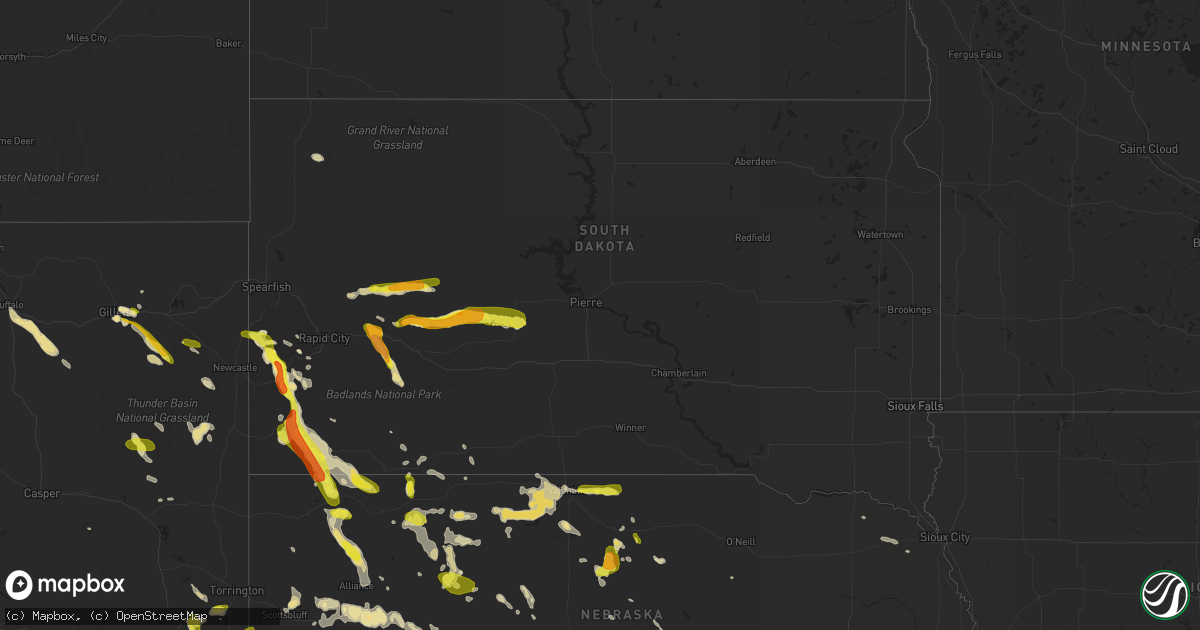 Hail map in South Dakota on June 28, 2016