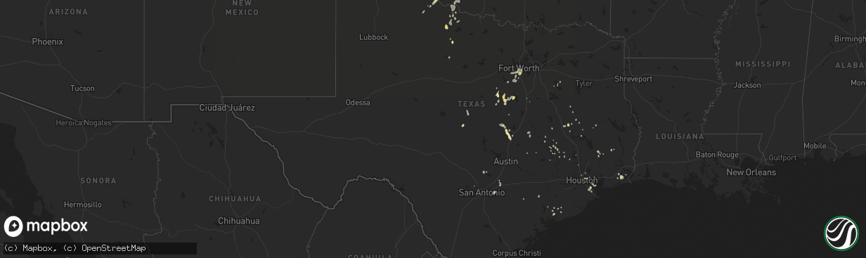 Hail map in Texas on June 28, 2016