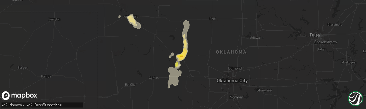 Hail map in Watonga, OK on June 28, 2016